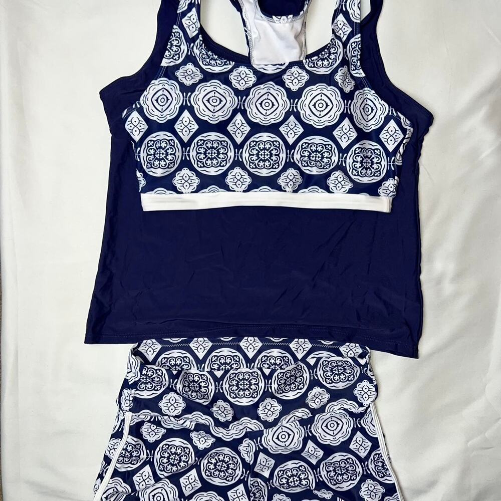 Navy blue and white sporty
